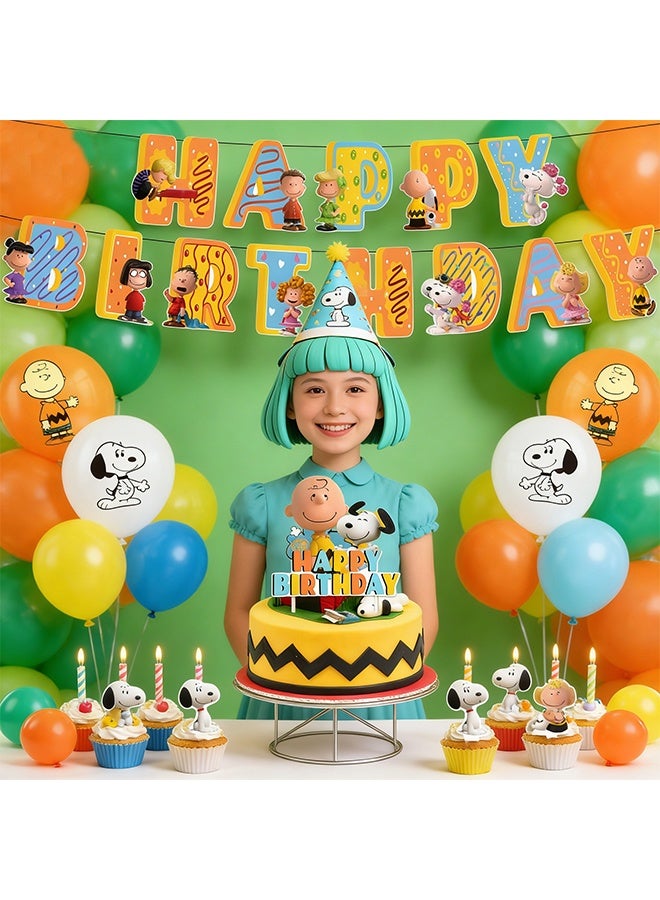 36 Pcs Cartoon Anime Snoopy Birthday Decorations Set Party Supplies Set Include Banner, Balloons, Hanging Swirls, Cake Cupcake Toppers, for Boys Girls Spidey Theme Party - Image 5